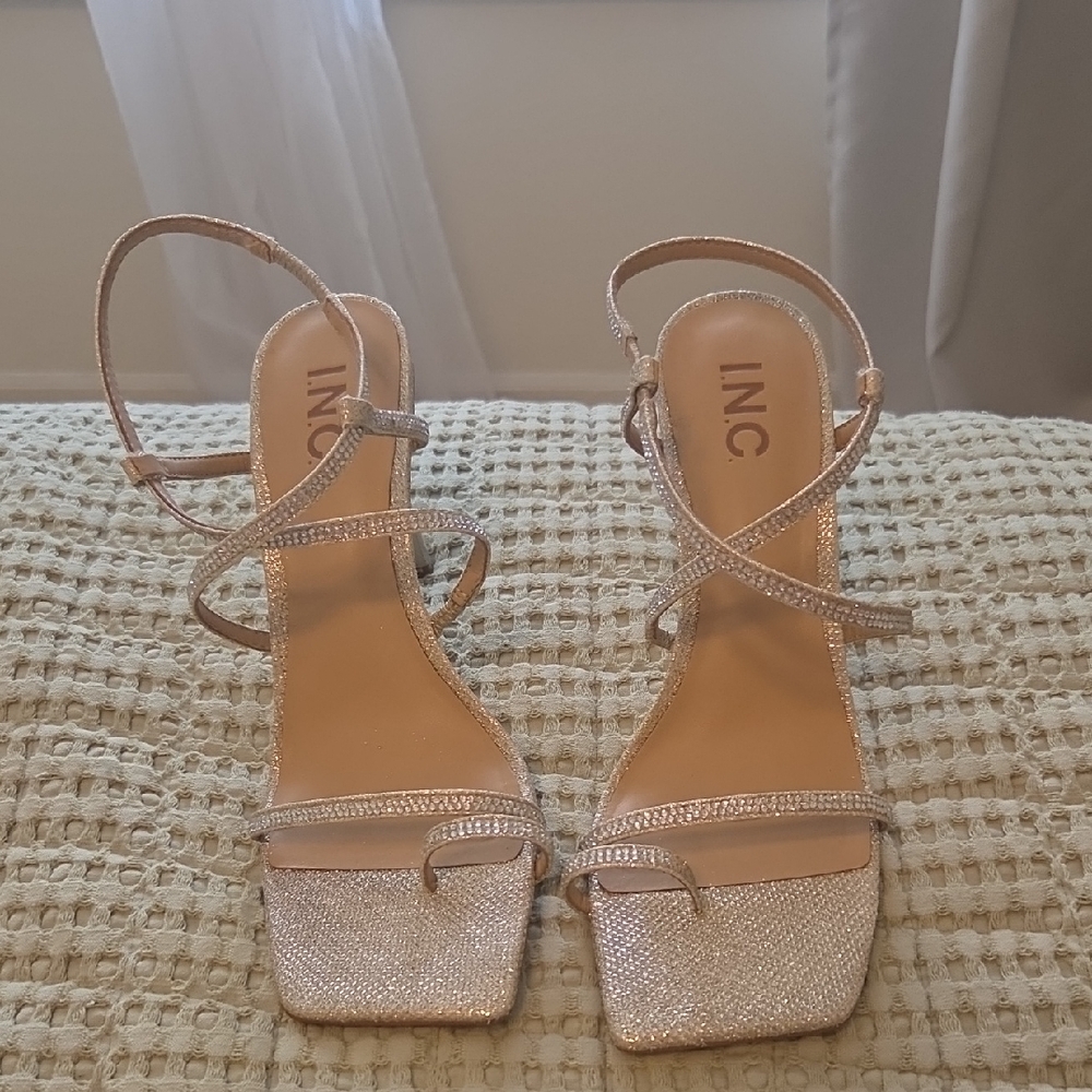 INC International Concepts Women's Glittering Silver Strappy Heels